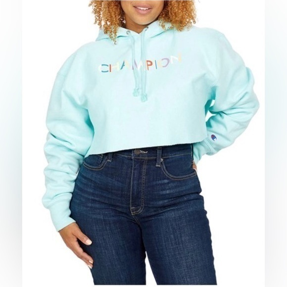 Champion reverse weave cropped hooded sweatshirt size L - Picture 1 of 7